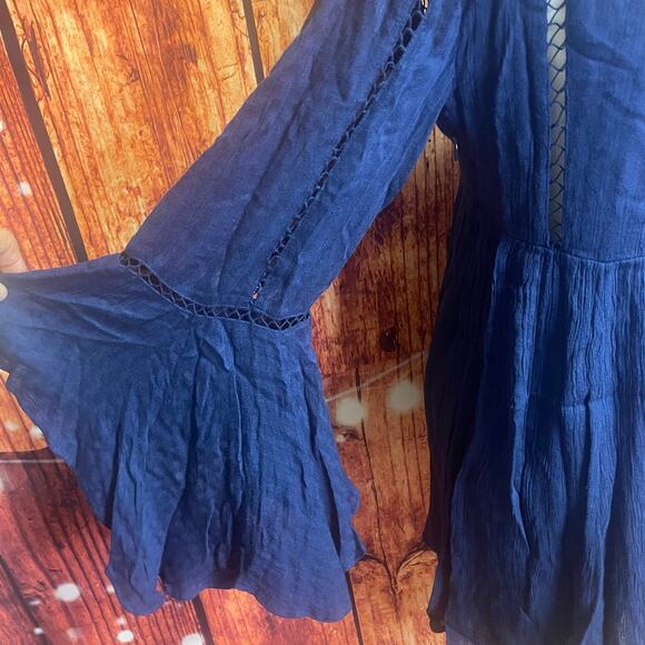 Free People Romeo mini dress navy blue size XS extra small boho romantic EUC - Picture 5 of 7